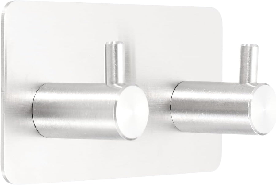 2 Pack Self-Adhesive Towel Hooks Stainless Steel 304 Rustproof Waterproof Silver Wall Mounted Bathroom Kitchen Accessories