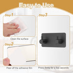 2 Pack Self-Adhesive Towel Hooks Stainless Steel 304 Rustproof Waterproof Silver Wall Mounted Bathroom Kitchen Accessories