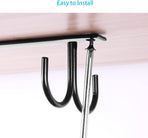 Under Cabinet Industrial Mug Holder - Space-Saving Hanging Rack for Mugs, Cups & Kitchen Accessories - 4 Hooks - 2 Pack