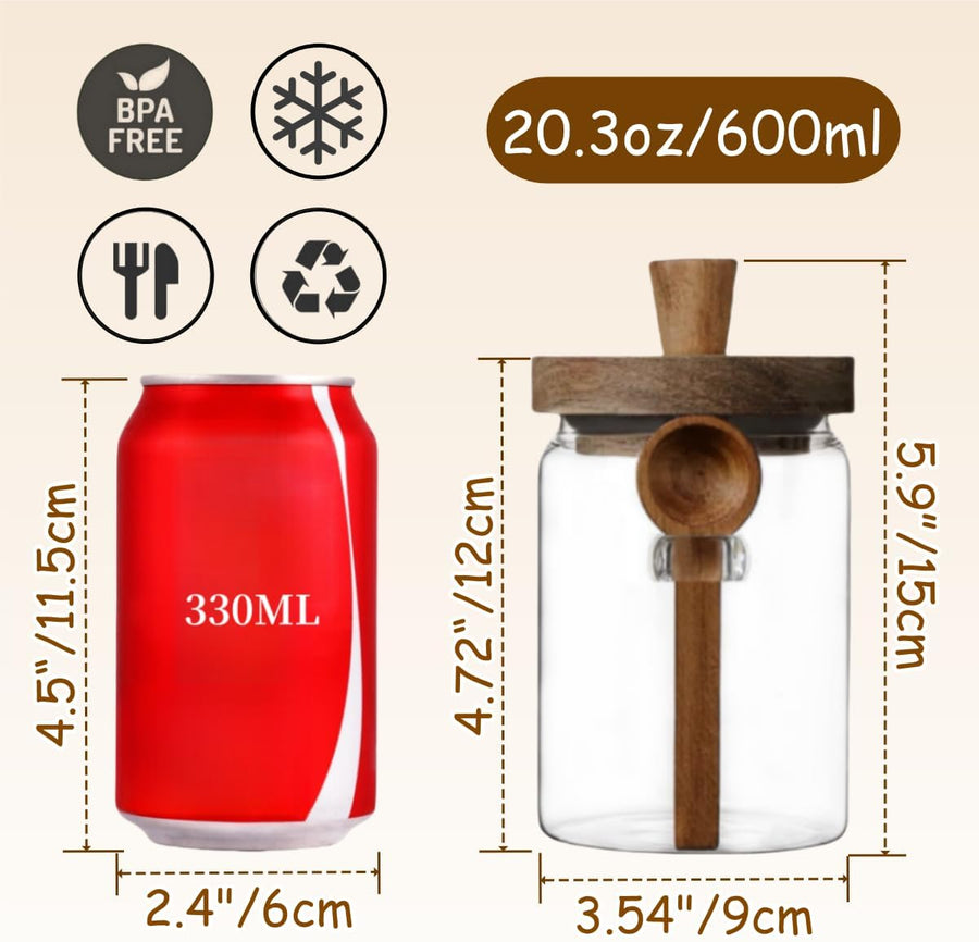 600ml Coffee Storage Container with Wooden Lid and Spoon Airtight Moisture-Proof Food Keeper for Coffee Beans Tea Sugar