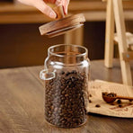 600ml Coffee Storage Container with Wooden Lid and Spoon Airtight Moisture-Proof Food Keeper for Coffee Beans Tea Sugar