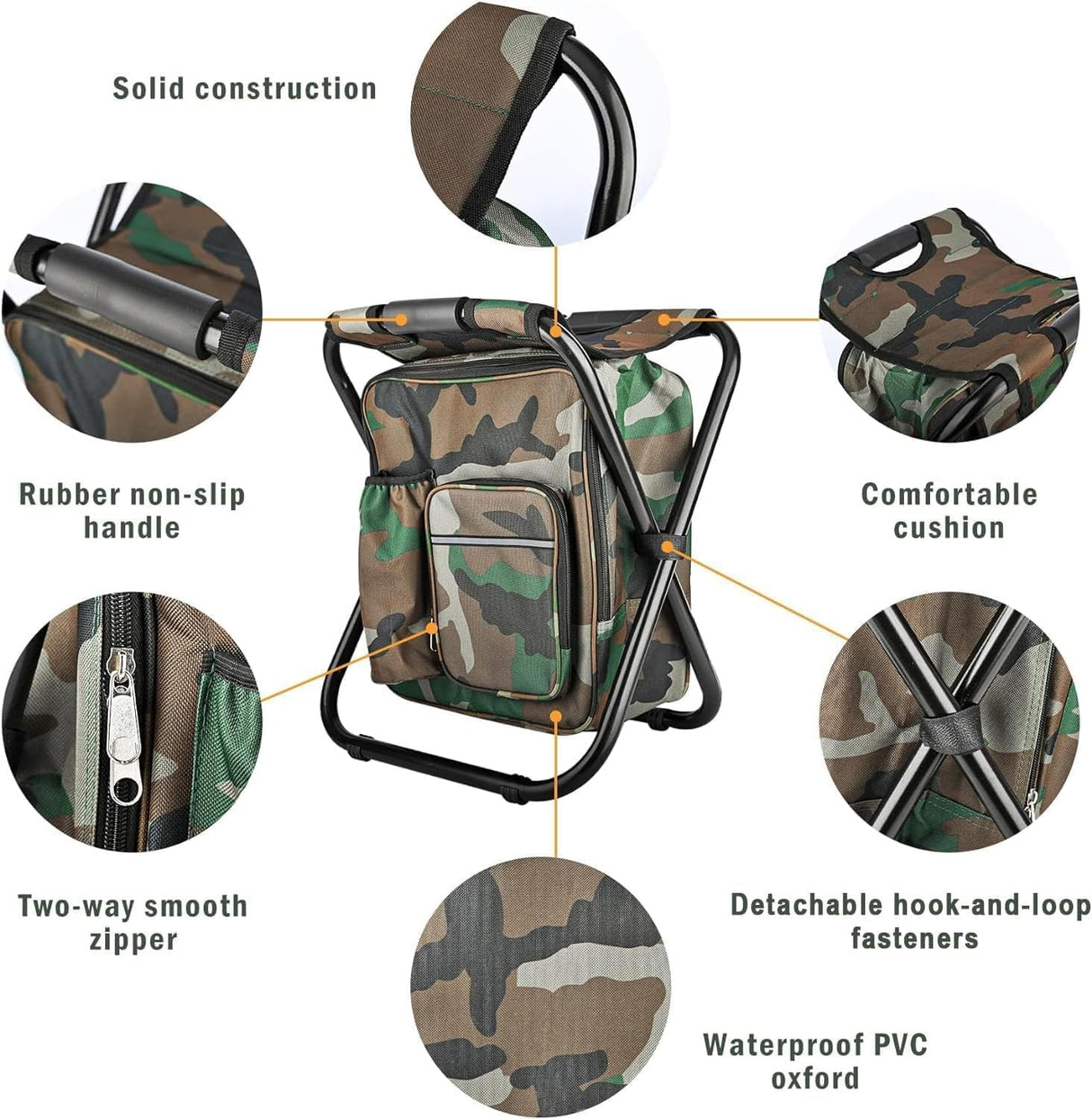 Camouflage Folding Camping Chair Portable Compact Adjustable Fishing Stool for Outdoor Use