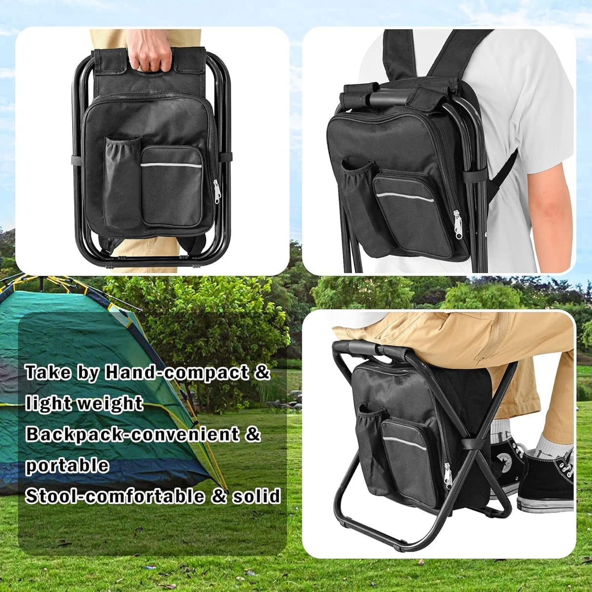 Folding Camping Chair Grey Portable Compact Adjustable Folding Chair for Outdoor Camping Fishing