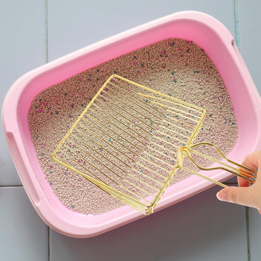 Gold Plated Metal Wire Cat Litter Scoop Square Design Ergonomic Handle
