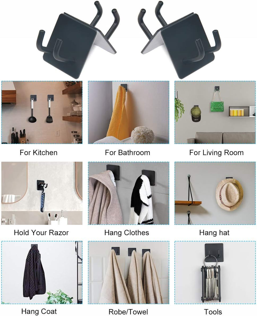 2 Pack Black Stainless Steel Non-Slip Self-Adhesive Bathroom Towel Holders