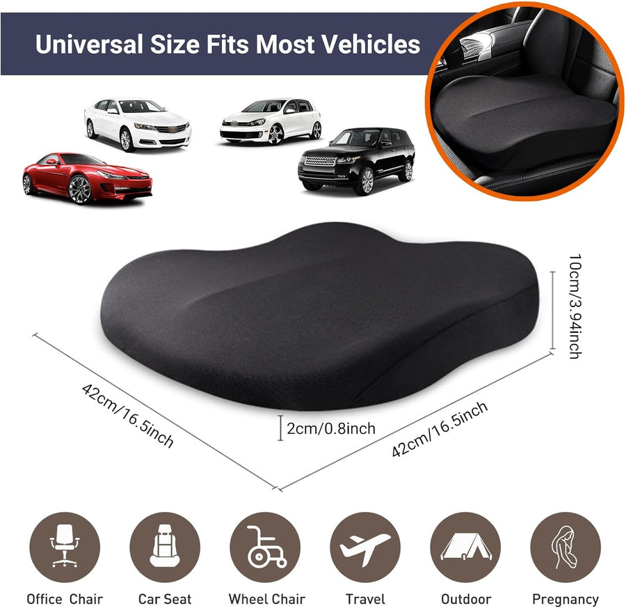 Memory Foam Car Seat Cushion 42x42x10cm Pink - Comfortable Support for Auto Seats