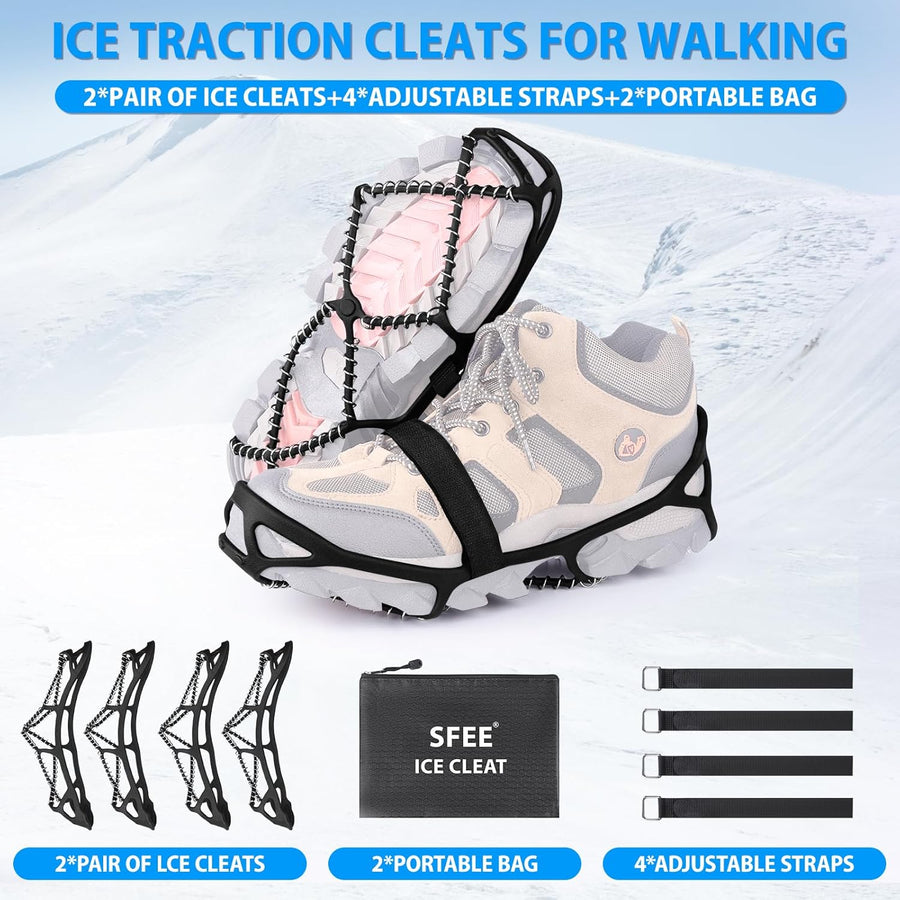 Anti-Slip Snow Shoes Covers Ice Grips Traction Cleats for Boots Shoes Size 38-43 2 Pairs