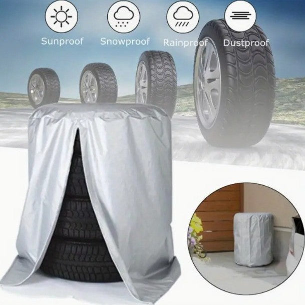 4-Piece Silver Waterproof Winter/Summer Car Tyre Covers - 73cm x 110cm