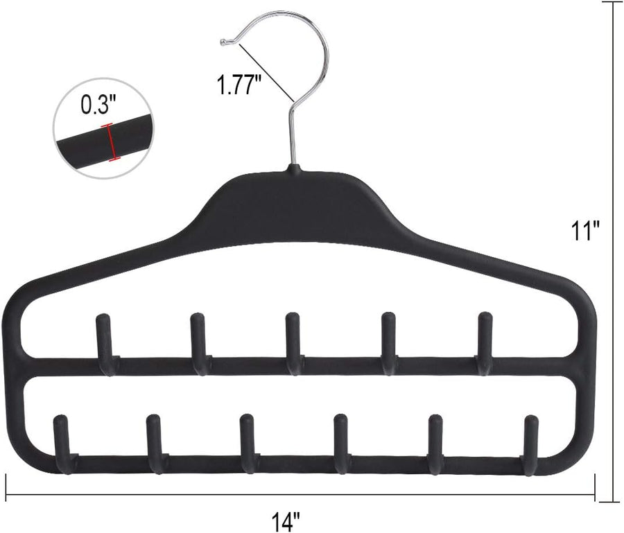 Clothing Closet Organizer with 11 Non-Slip Hooks 360° Rotatable Black