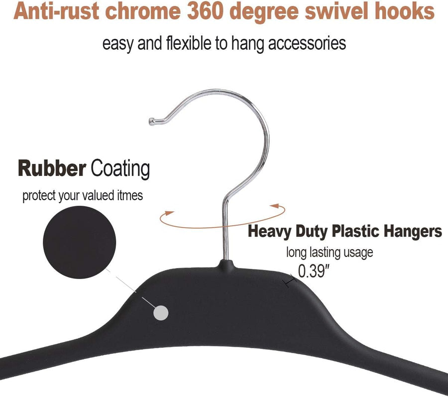 Clothing Closet Organizer with 11 Non-Slip Hooks 360° Rotatable Black