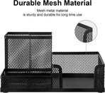 Black 3 Compartment Metal Mesh Pen Holder Desk Organizer for Office and Home Work - 1 Piece