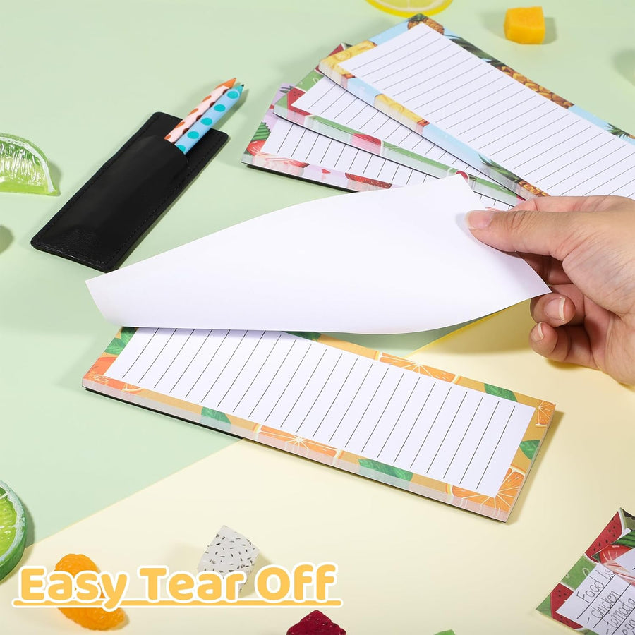 Magnetic Fruit Design Notepads 4 Pack 200 Sheets with Pen Holder for Refrigerator Grocery List