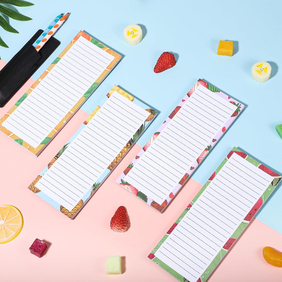 Magnetic Fruit Design Notepads 4 Pack 200 Sheets with Pen Holder for Refrigerator Grocery List