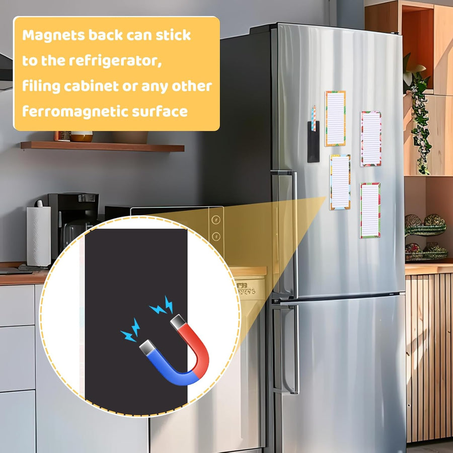 Magnetic Fruit Design Notepads 4 Pack 200 Sheets with Pen Holder for Refrigerator Grocery List