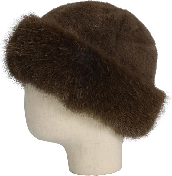 Fluffy Faux Fur Winter Hat - Soft Plush Warm Cold Weather Accessory - Brown