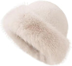 Beige Fluffy Faux Fur Hat Soft Plush Warm Winter Accessory