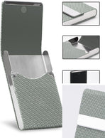 Men's Leather & Stainless Steel Magnetic Business Card Holder - Premium PU Leather & Metal Card Case - Forest Green