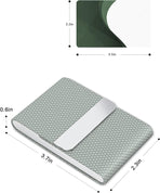 Men's Leather & Stainless Steel Magnetic Business Card Holder - Premium PU Leather & Metal Card Case - Forest Green