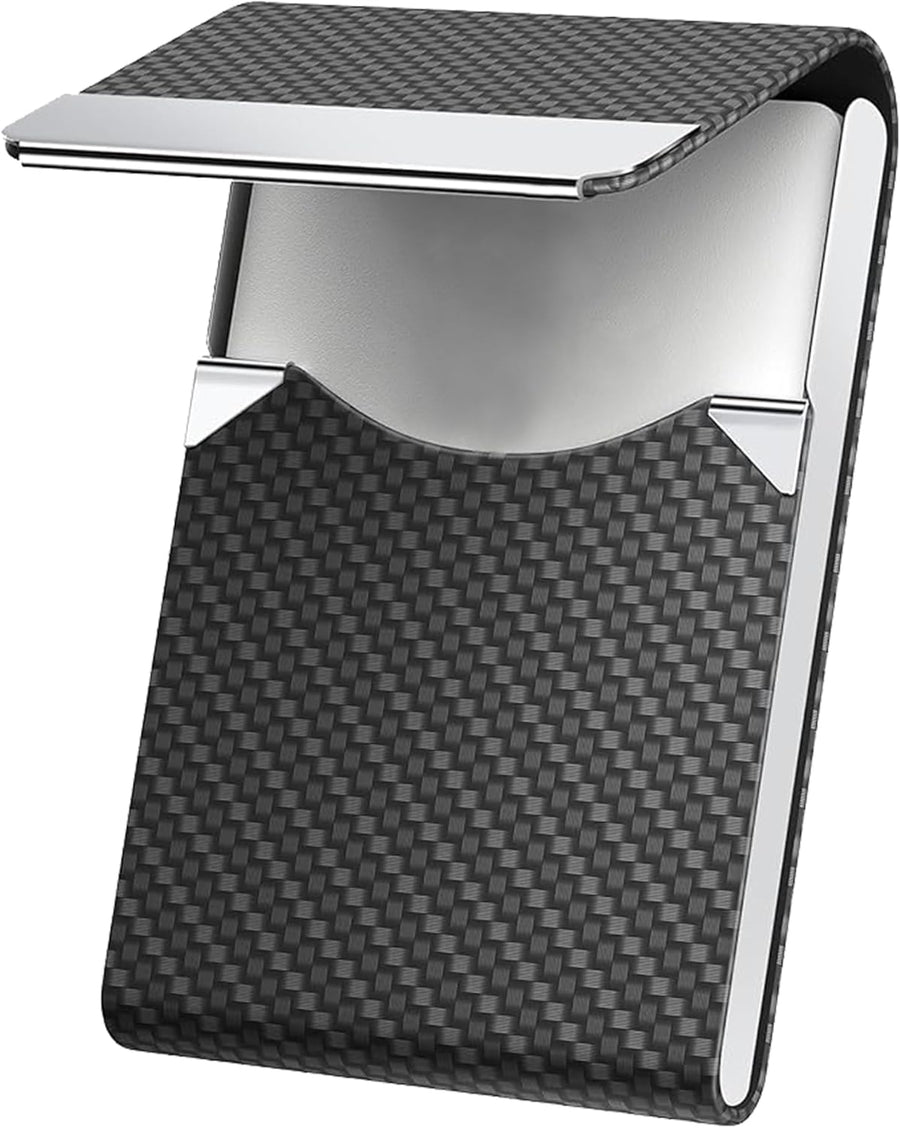 Men's PU Leather and Stainless Steel Magnetic Closure Credit Card Holder Luxury Business Card Case Black