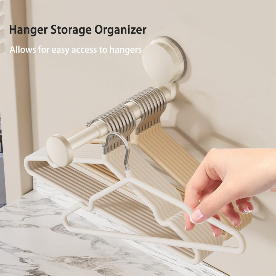 2 Pack Telescopic Rod Suction Cup Hanger Holder Wall Mounted Clothes Organizer