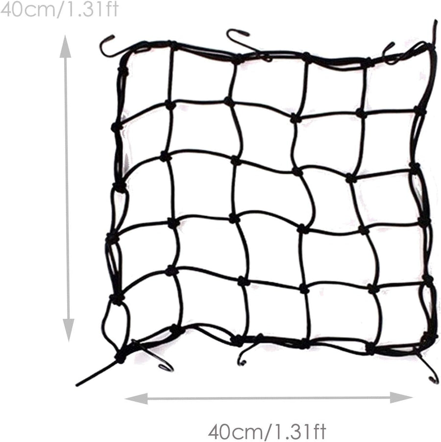 2 Pack 40x40cm Elastic Motorcycle Cargo Net with 6 Anti-Scratch Hooks for Scooter Helmet Storage - Black