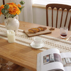 Boho Style Cotton Linen Table Runner 30x180cm Brush Design Durable Brown