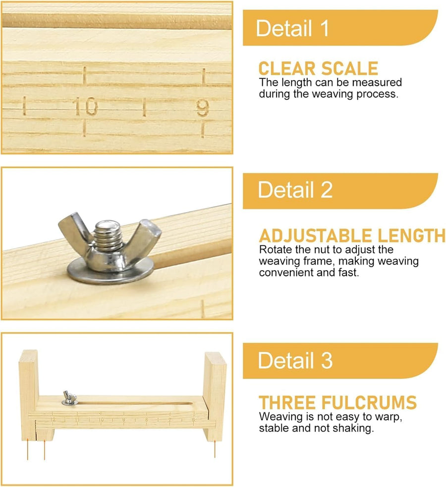 Adjustable Wooden Bracelet Weaving Frame with Double Scale 2 Clamps for DIY Bracelet Belt Keychain Making