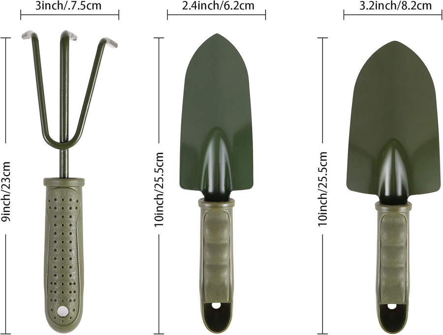 3-Piece Garden Tool Set - Carbon Steel - Ergonomic Handles - Garden Tools for Planting and Soil Cultivation