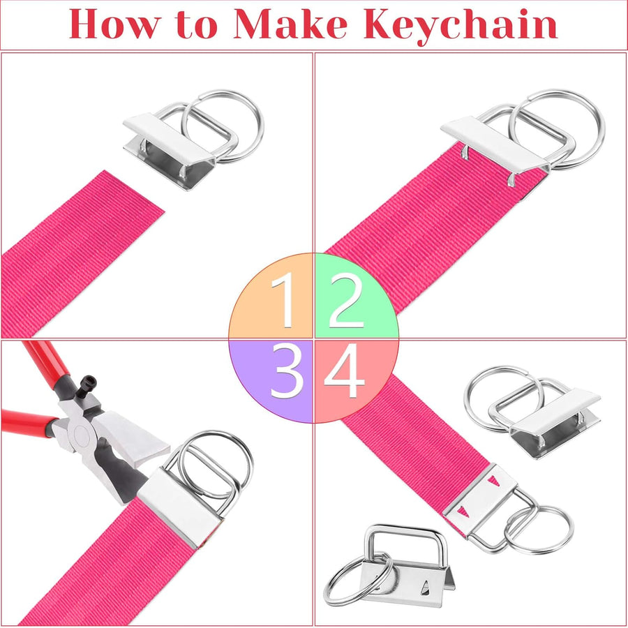 50 Pack 25mm Metal Keychain with Ring & Pliers - DIY Keychain Making Kit - Silver