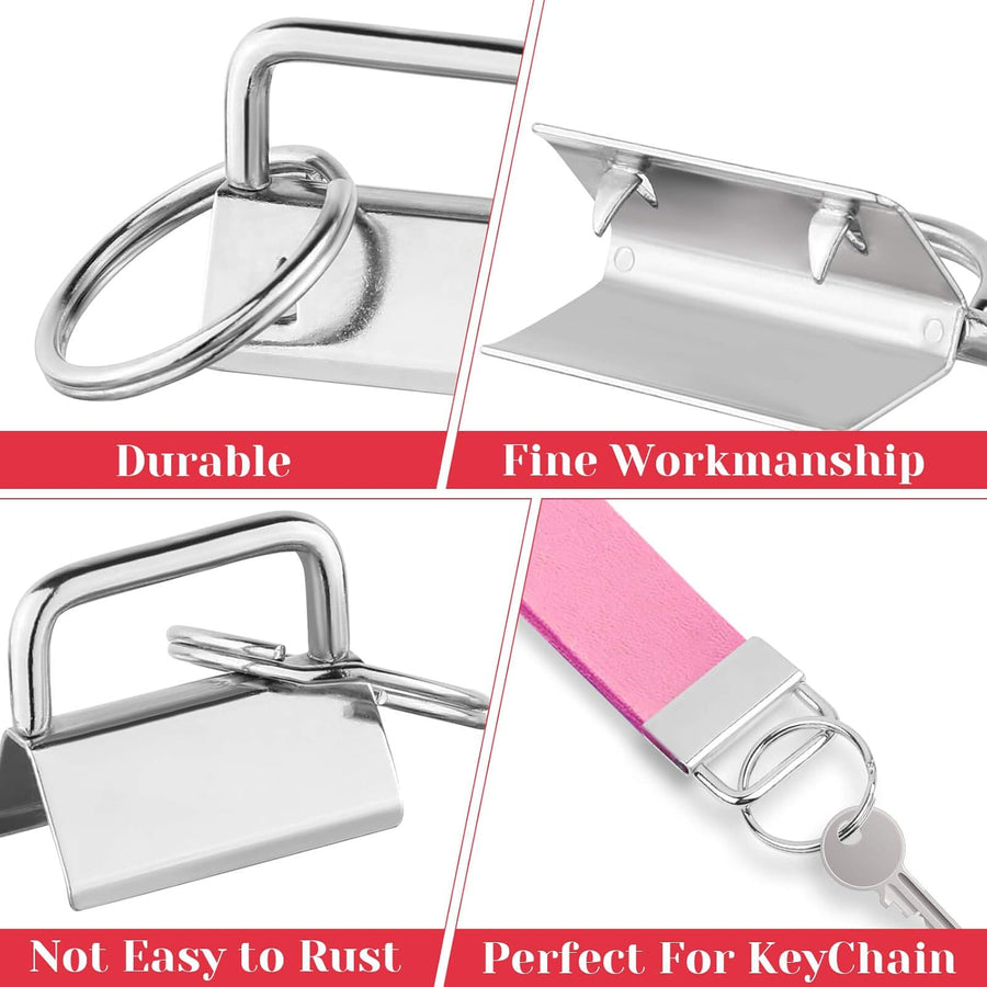 50 Pack 25mm Metal Keychain with Ring & Pliers - DIY Keychain Making Kit - Silver