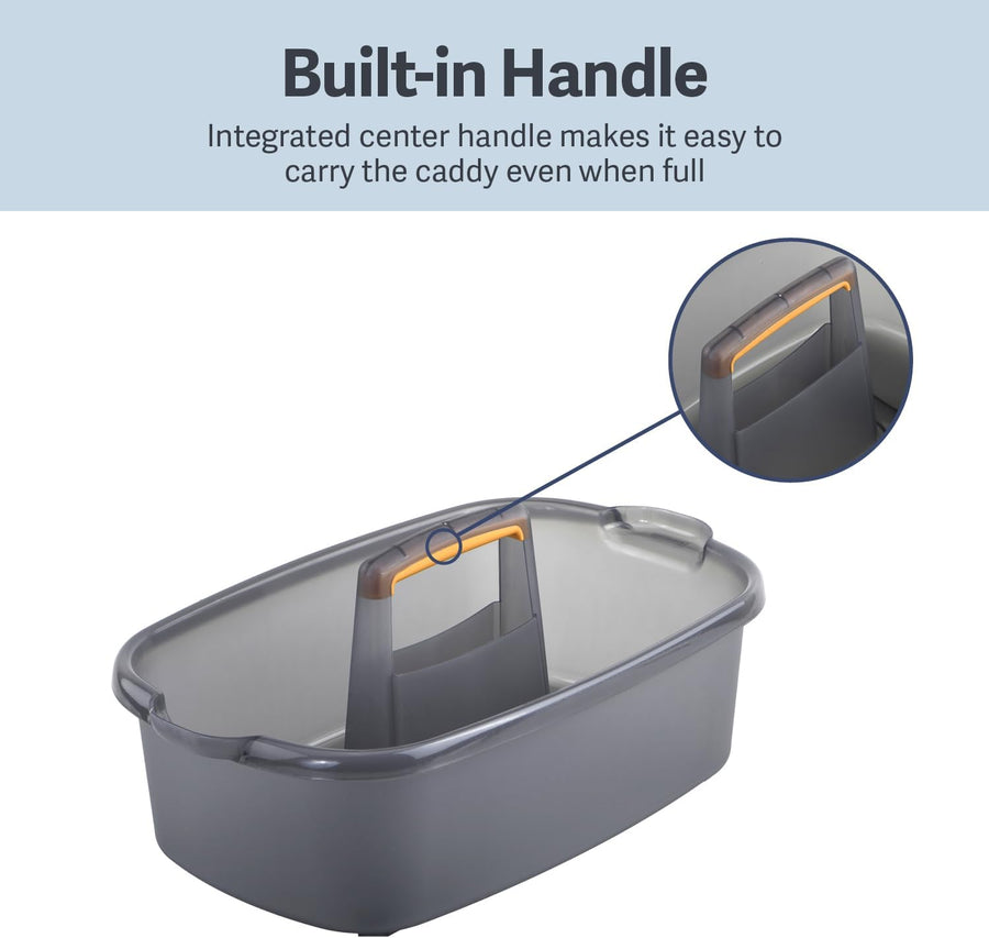 Multi-functional Storage Box with Handle 39x25x19cm Grey - Bathroom Kitchen Office Organiser Basket for Cleaning Supplies