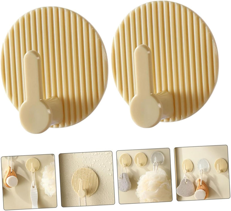 Self-Adhesive Wall Hooks 4 Pack Striped Design Beige for Bathroom Kitchen Bedroom