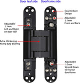 7 Inch Invisible Hinges - Black Pack of 2 (2 Count) - Modern Style - Metallic Finish - Zinc & Aluminum Alloy - 180 Degree Swing - 3D Adjustable Butt Hinge