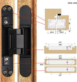 7 Inch Invisible Hinges - Black Pack of 2 (2 Count) - Modern Style - Metallic Finish - Zinc & Aluminum Alloy - 180 Degree Swing - 3D Adjustable Butt Hinge
