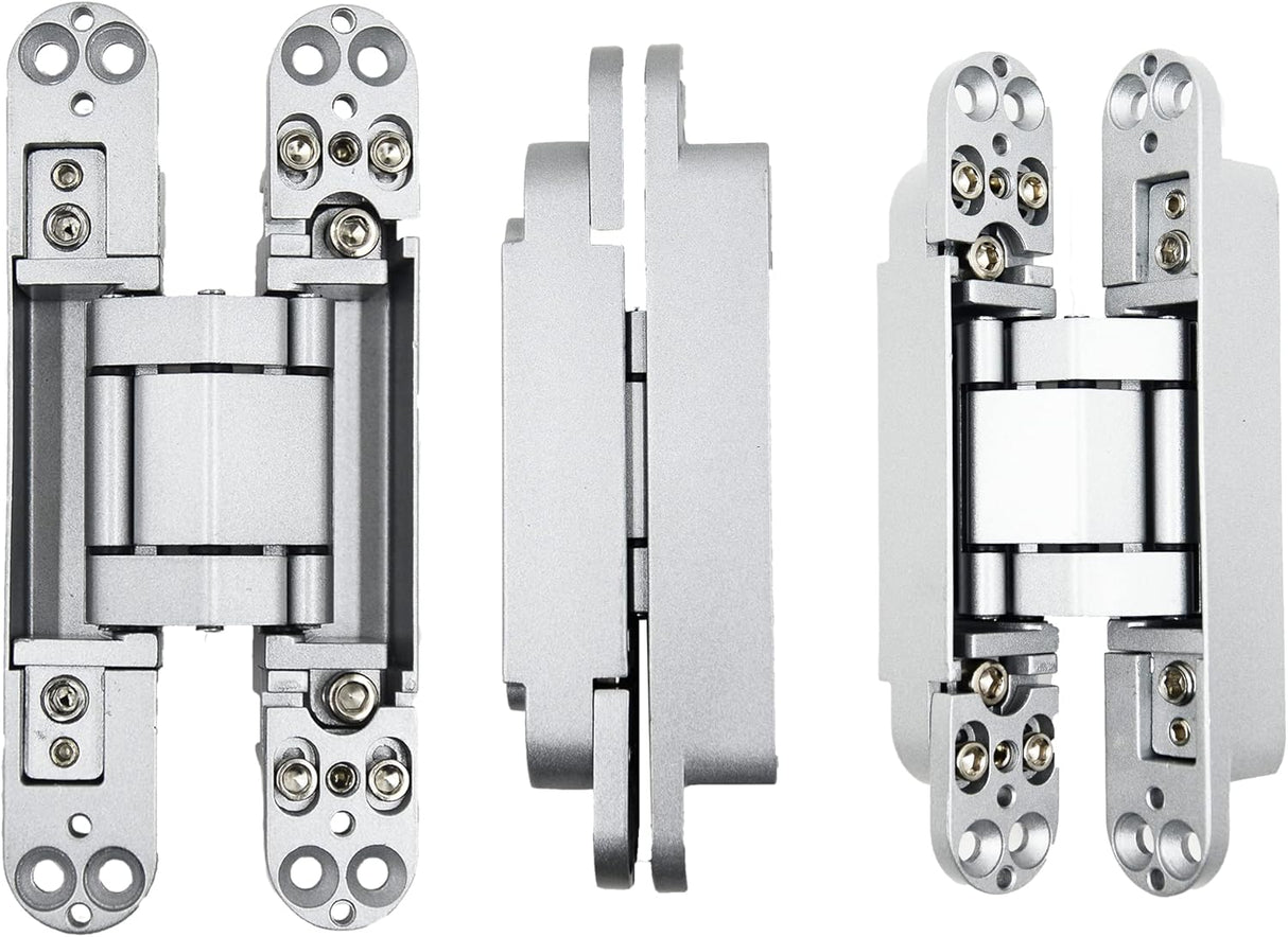 6inch Hidden Door Hinges Invisible Hinges Concealed Hinges Zinc Alloy 180 Degree Swing Hinge 3 Way Adjustable Butt Hinge 6 x 2.5 x 1 inch (Silver Pack of 3)