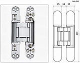 6inch Hidden Door Hinges Invisible Hinges Concealed Hinges Zinc Alloy 180 Degree Swing Hinge 3 Way Adjustable Butt Hinge 6 x 2.5 x 1 inch (Silver Pack of 3) - Front View