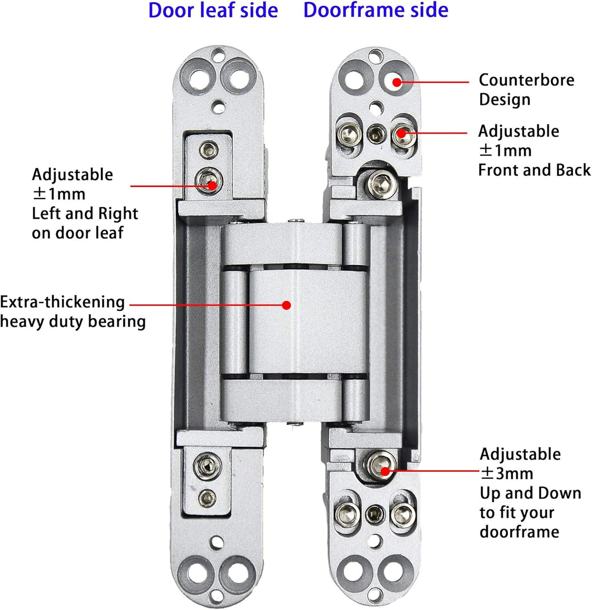 6inch Hidden Door Hinges Invisible Hinges Concealed Hinges Zinc Alloy 180 Degree Swing Hinge 3 Way Adjustable Butt Hinge 6 x 2.5 x 1 inch (Silver Pack of 3)