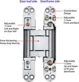 6inch Hidden Door Hinges Invisible Hinges Concealed Hinges Zinc Alloy 180 Degree Swing Hinge 3 Way Adjustable Butt Hinge 6 x 2.5 x 1 inch (Silver Pack of 3)