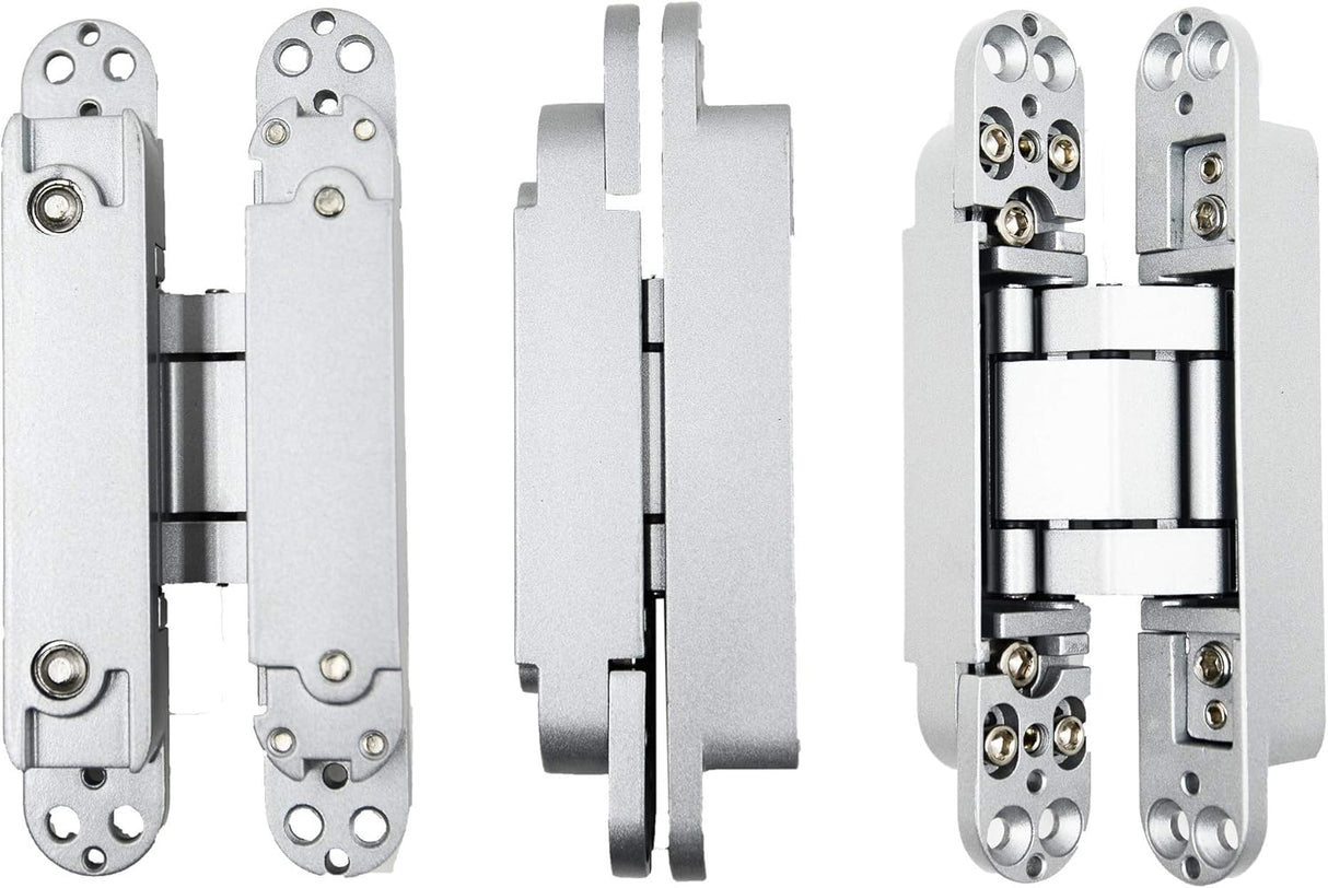 6inch Hidden Door Hinges Invisible Hinges Concealed Hinges Zinc Alloy 180 Degree Swing Hinge 3 Way Adjustable Butt Hinge 6 x 2.5 x 1 inch (Silver Pack of 3)