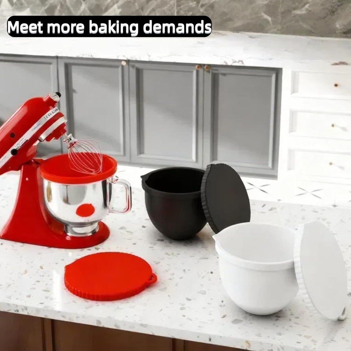 Upgraded Silicone Bowl Liners for KitchenAid 5 Qt Mixers,Thickened Silicone Liners Fits Tilt-Head Stand Mixers,Dishwasher Safe,Replacement Bowl Accessories for Baking (Red & Black & White, 3)