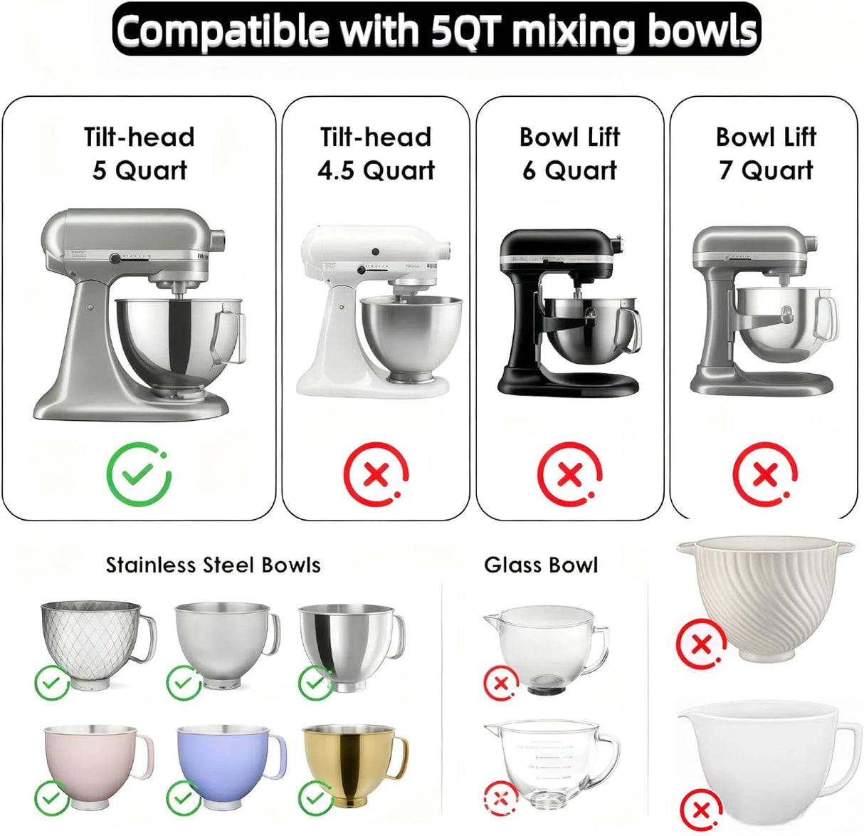 Upgraded Silicone Bowl Liners for KitchenAid 5 Qt Mixers,Thickened Silicone Liners Fits Tilt-Head Stand Mixers,Dishwasher Safe,Replacement Bowl Accessories for Baking (Red & Black & White, 3)