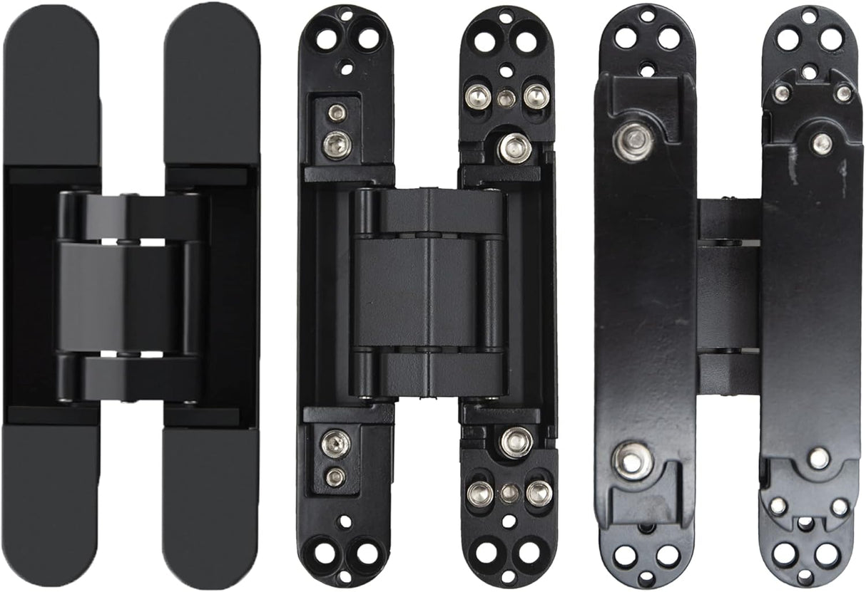 6 inch Hidden Door Hinges Invisible Hinges Concealed Hinges Zinc Alloy 180 Degree Swing Hinge 3 Way Adjustable Butt Hinge 6 x 2.5 x 1 inch (Black Pack of 3)