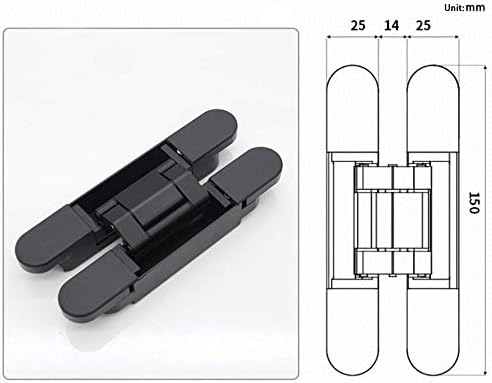 6 inch Hidden Door Hinges Invisible Hinges Concealed Hinges Zinc Alloy 180 Degree Swing Hinge 3 Way Adjustable Butt Hinge 6 x 2.5 x 1 inch (Black Pack of 3)