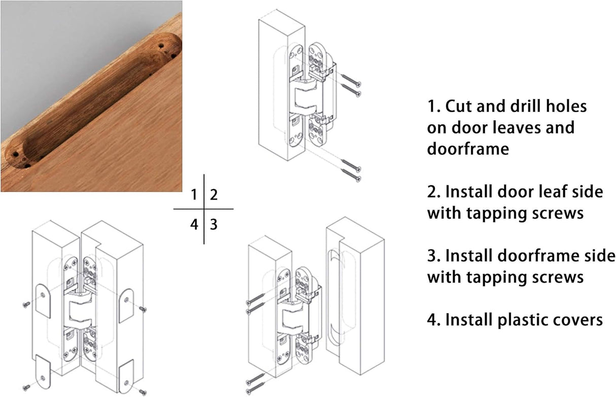 6 inch Hidden Door Hinges Invisible Hinges Concealed Hinges Zinc Alloy 180 Degree Swing Hinge 3 Way Adjustable Butt Hinge 6 x 2.5 x 1 inch (Black Pack of 3)