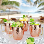 Moscow Mule Mugs Set of 4, 16 OZ Hammered Copper Cups with 304 Stainless Steel Lining and Gold Brass Handles, for Cold Drinks, Beer, Wine, Bars, Parties