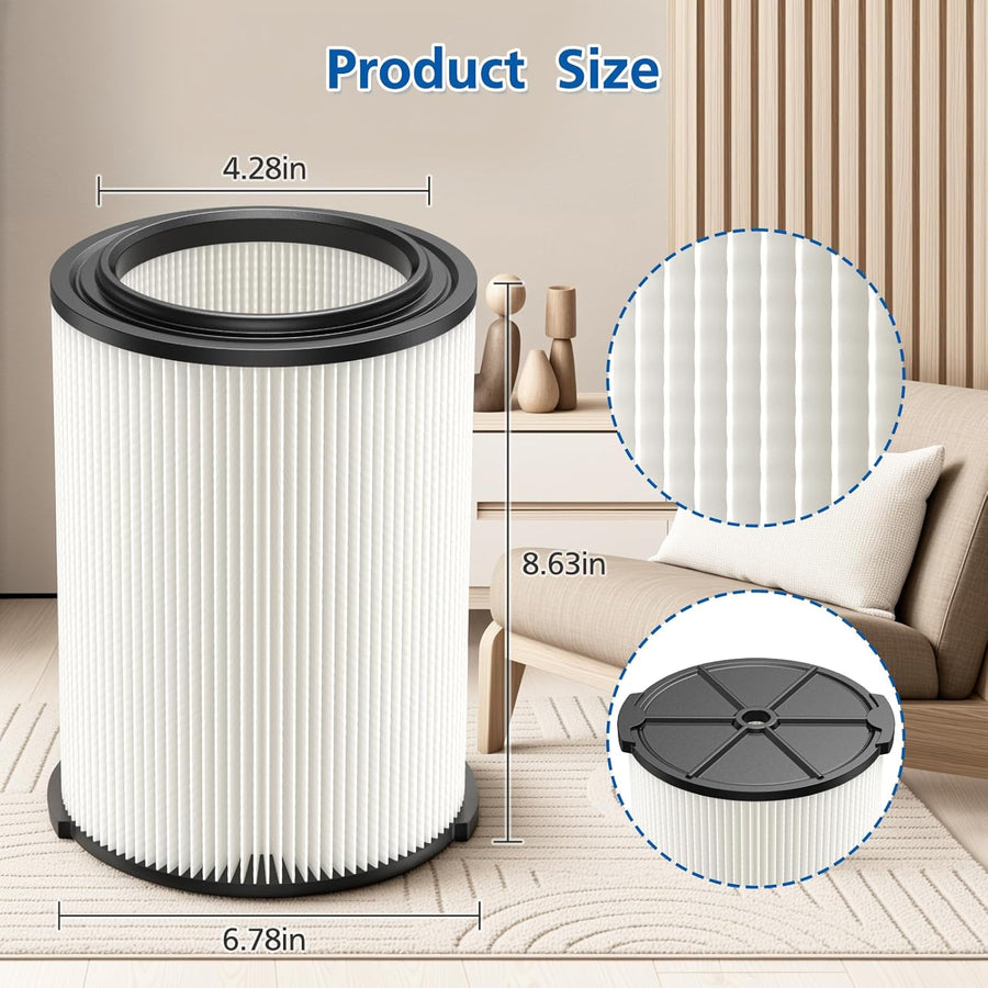 2-pack Standard Wet/dry Vac VF4000 Replacement Filter, Compatible with RIDGID Vacs 5-20 Galls Vacuum Cleaner