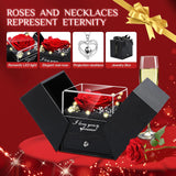 Preserved Red Real Rose Flowers in Box with I Love You in 100 Languages Necklace - Unique Gift for Women Mom Wife Girlfriend  Mother's Day Valentine's Day, Birthday, Christmas