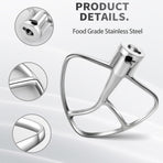 K45B Stainless Steel Flat Beater for Kitchenaid 4.5-5 Quart Tilt Head Stand Mixer, Polished Paddle Attachment for KitchenAid Mixer by ，Dishwasher Safe