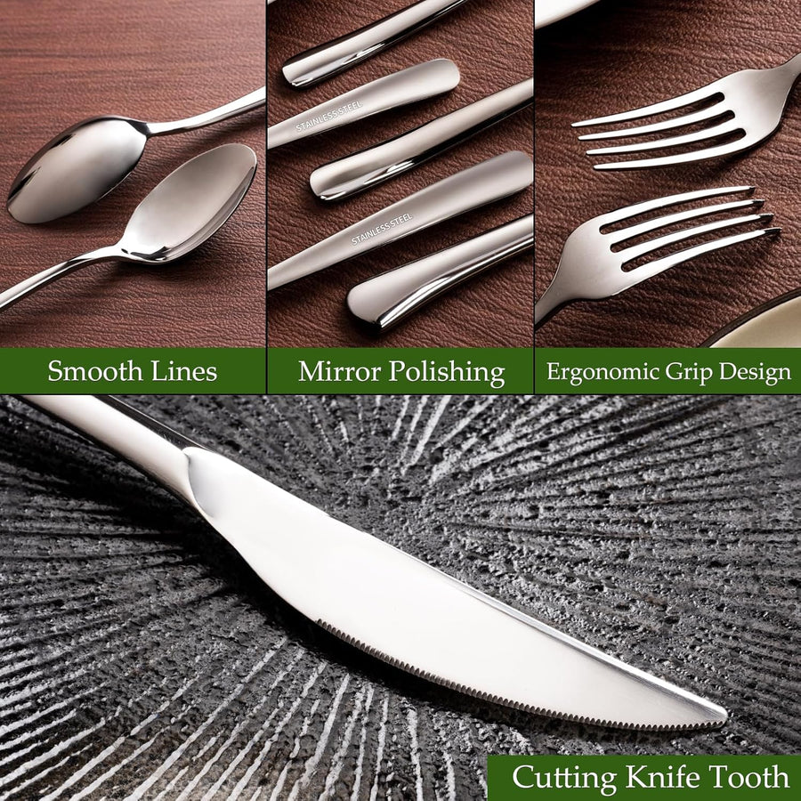 40-Piece High-End Silverware Set with Forks Spos and Knives, Stainless Steel Serving Utensils for 8 with Mirror Finished Handle, Durability and Dishwasher Safe for Restaurant, Weddings