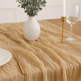 Cheesecloth Table Runner - 10FT Natural Linen Beige Gauze Fabric Table Decor for Wedding, Party, Dinner, Farmhouse or Boho Rustic Events - Front View